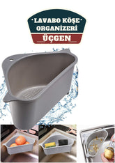Barazza Üçgen Lavabo Köşe Süzgeçli Organizer GRİ